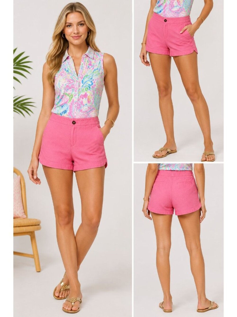 Lilly Pulitzer Textured Womens Shorts  W/Front & Back Pockets Bright Pink Size 2
